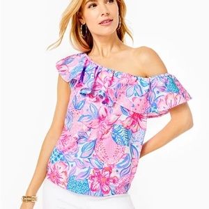 Lilly Pulitzer One-Shoulder Ruffle Top